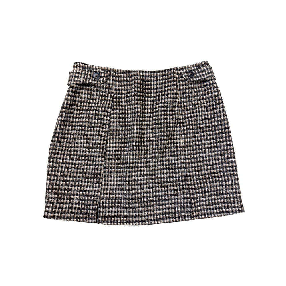 Altar'd State Brown Gingham Check Mini Skirt Button Tab VS50867A Womens L